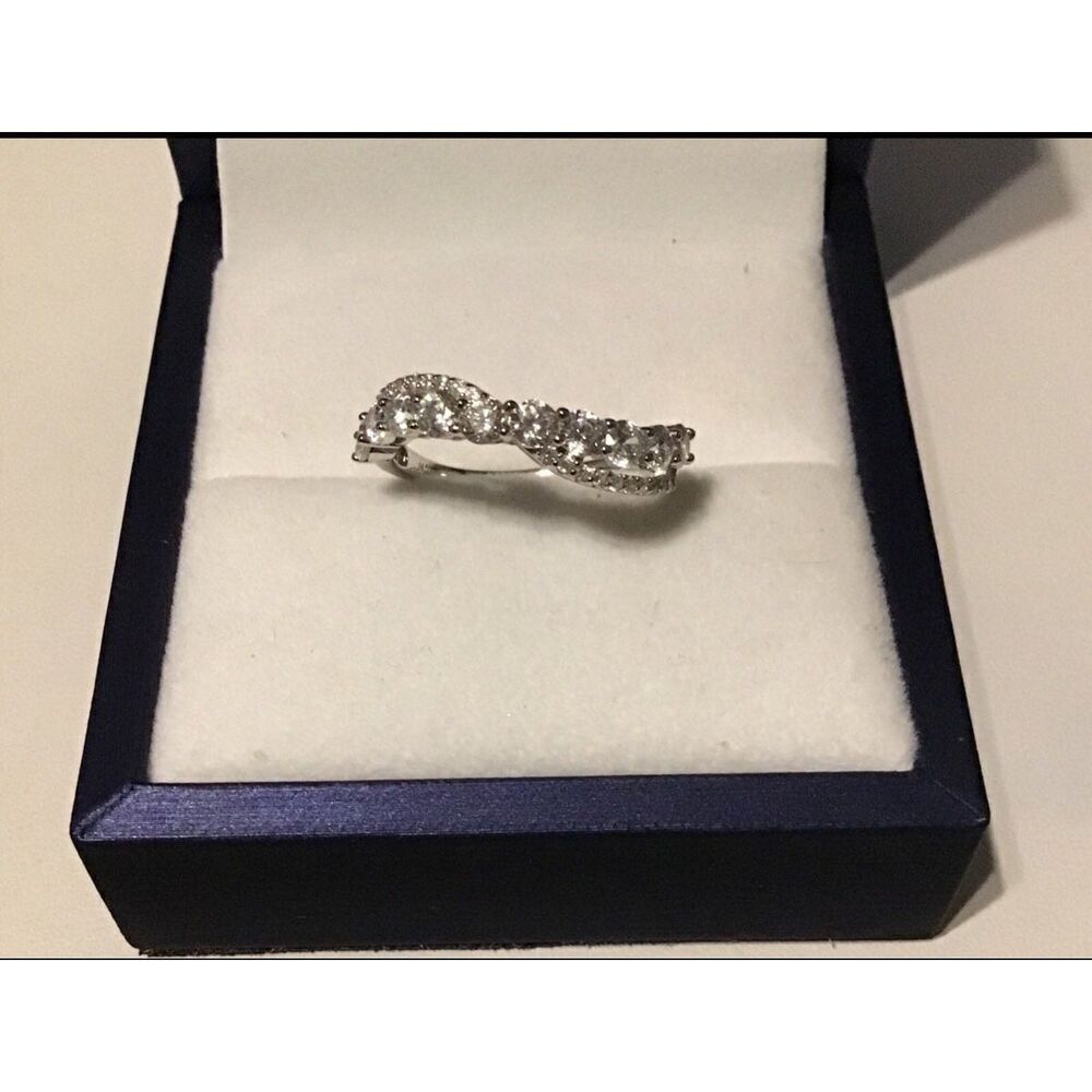 Sparkling White Topaz Crossover Infinity Band Ring Sz 8~.925 Sterling Silver